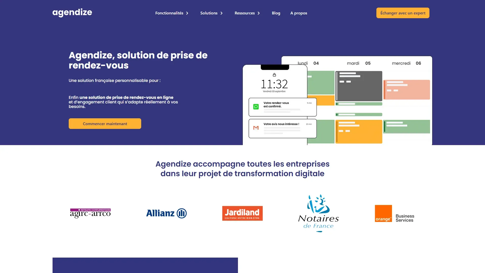 Page d'accueil du site Agendize