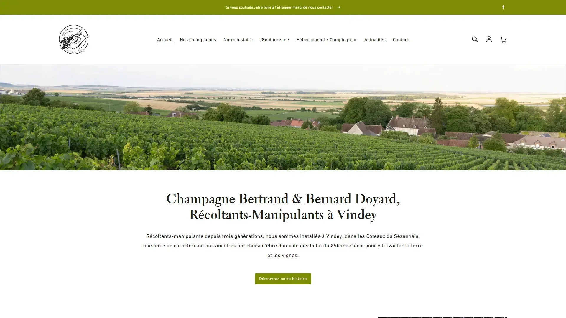 Page d'accueil du site Champagne Bertrand & Bernard Doyard