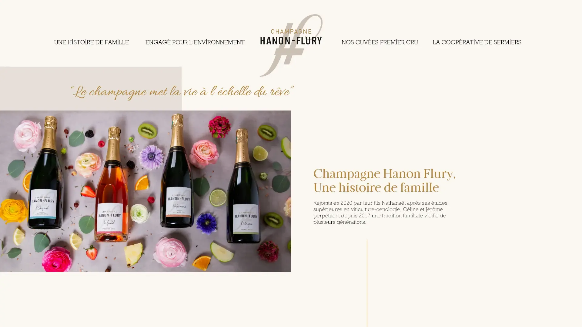 Page d'accueil du site Champagne Hanon-Flury