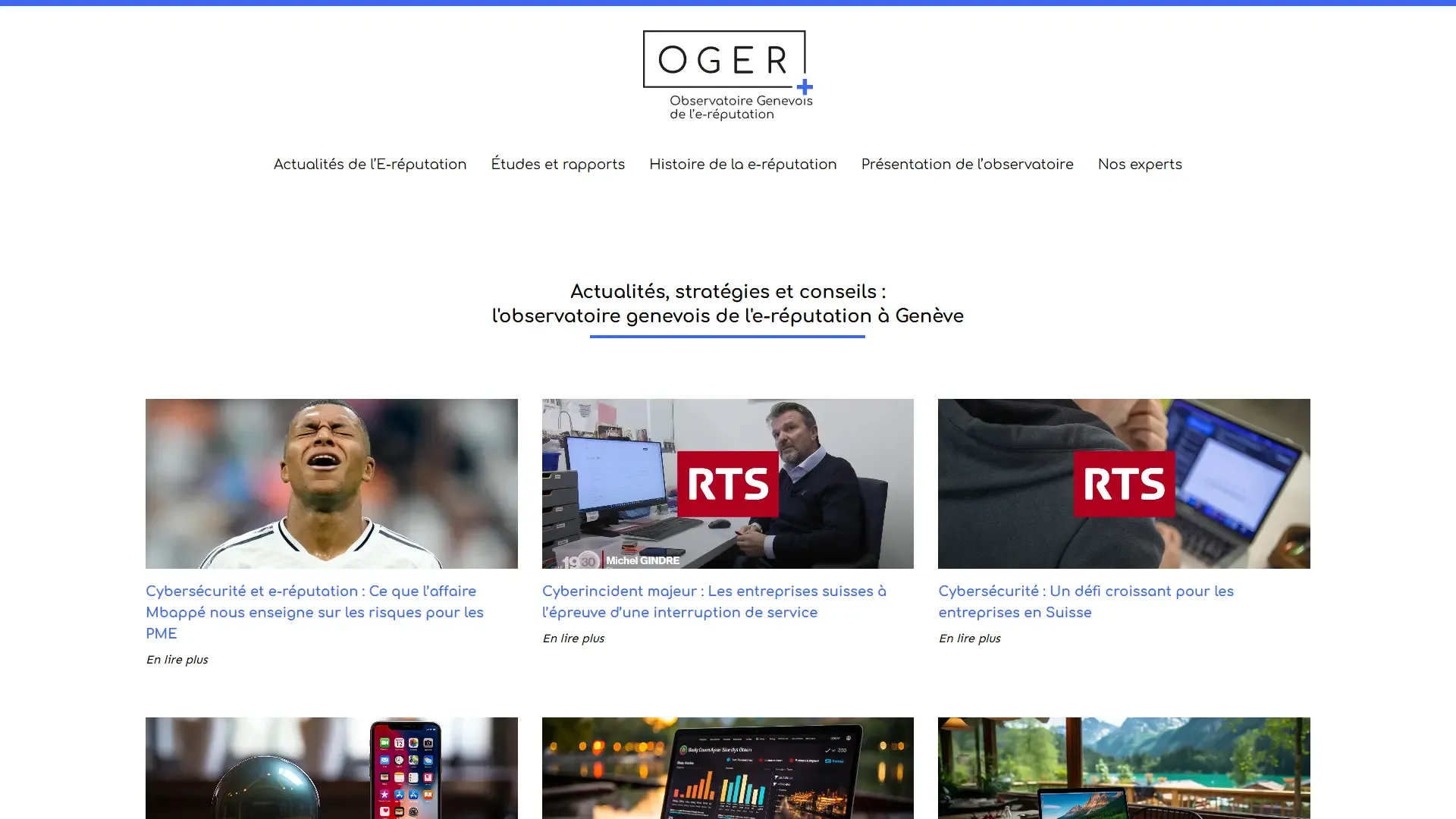 Page d'accueil du site Observatoire Genevois de l'E-réputation