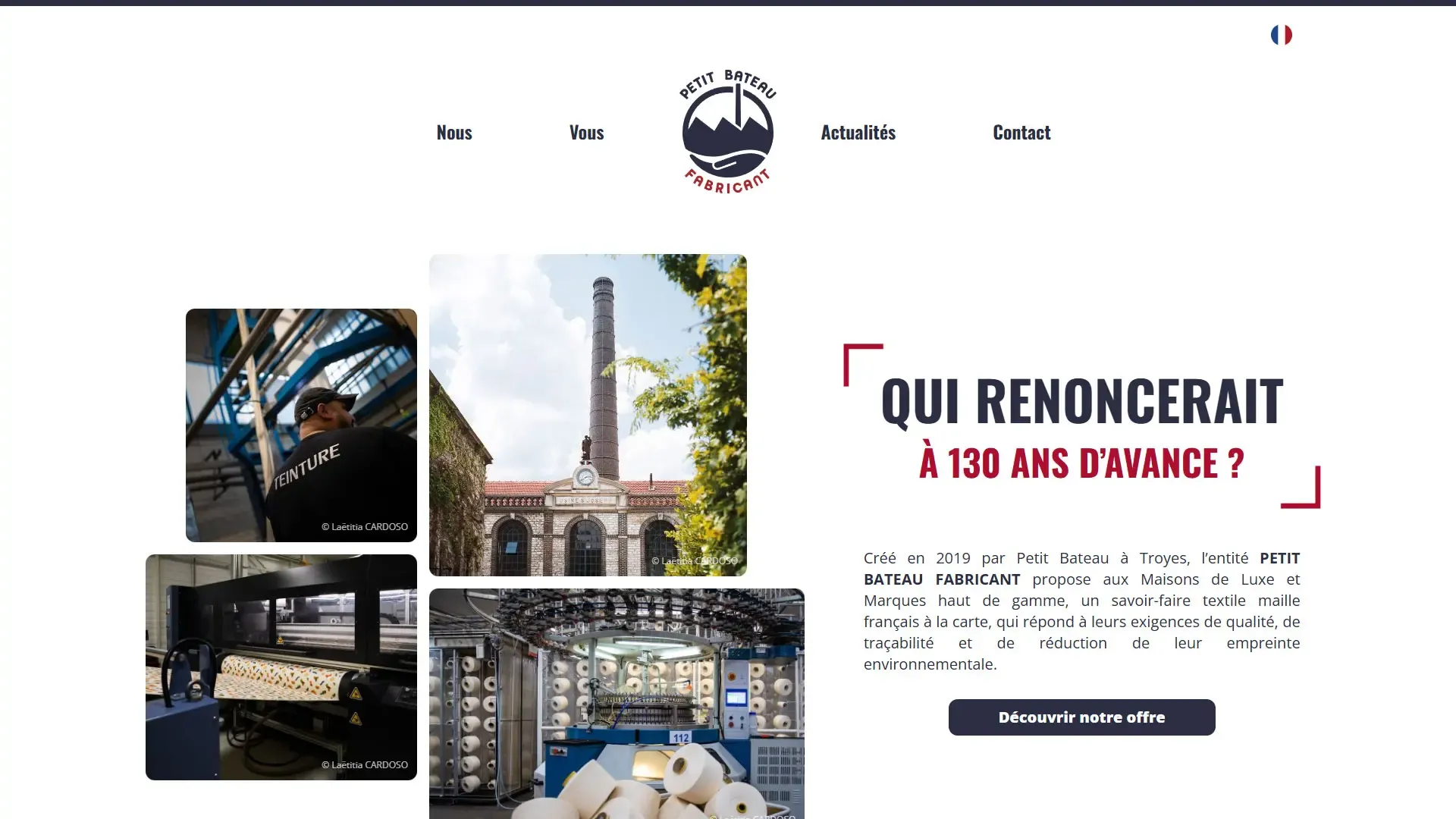 Page d'accueil du site Petit Bateau Fabricant